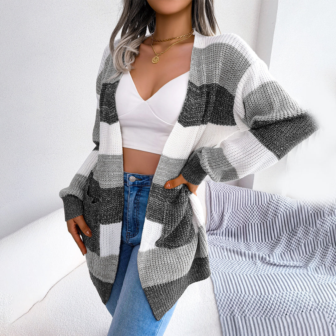 Women's Cardigan - Chic Lantern Sleeves & Soft Comfort